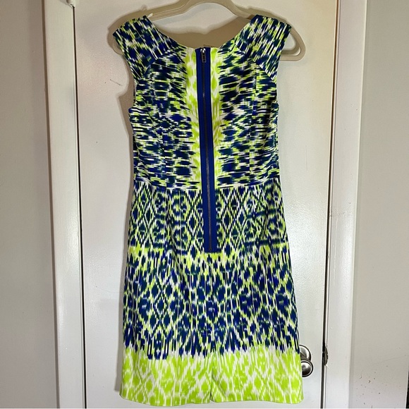Women’s Adrianna Papell Lime Green/ Blue/White Print Sleeveless Dress SZ 4 - Picture 6 of 9